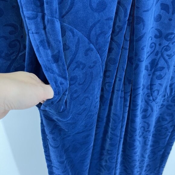 Miss Elaine Blue Velour Front Zip Robe House Dress Size S Lounge Comfy Cozy Soft - Picture 2 of 6
